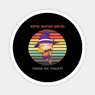 Sunset Witch / Cute Witch Says: Trick or Treat Magnet